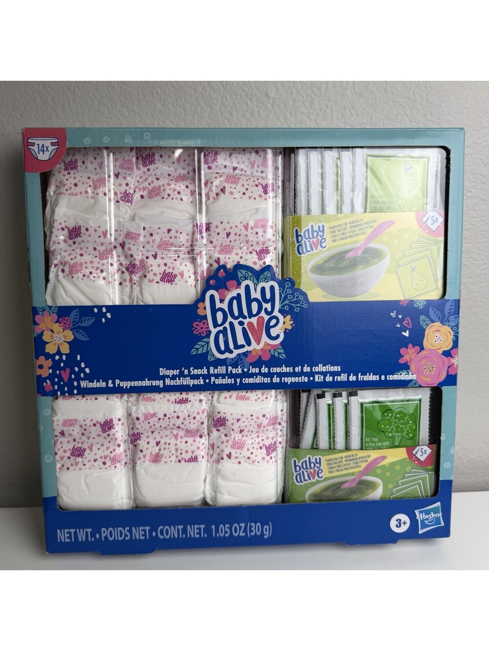 Baby Alive Diaper ’n Snack Refill Pack 14 Diapers 10 Food Packs Hasbro NEW